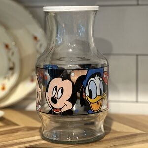 Disney 80’s Anchor Hocking Glass Mickey, Minnie and Donald Pitcher/Carafe w/ Lid